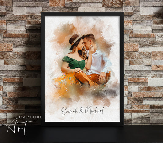 Personalized Watercolor Couples Portrait