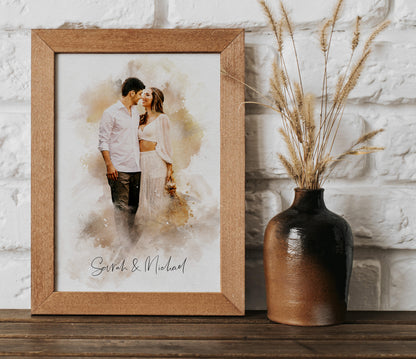 Personalized Watercolor Couples Portrait